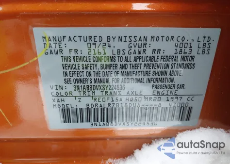 2025 Nissan Sentra Sr from USA, damaged, VIN 3N1AB8DVXSY224536